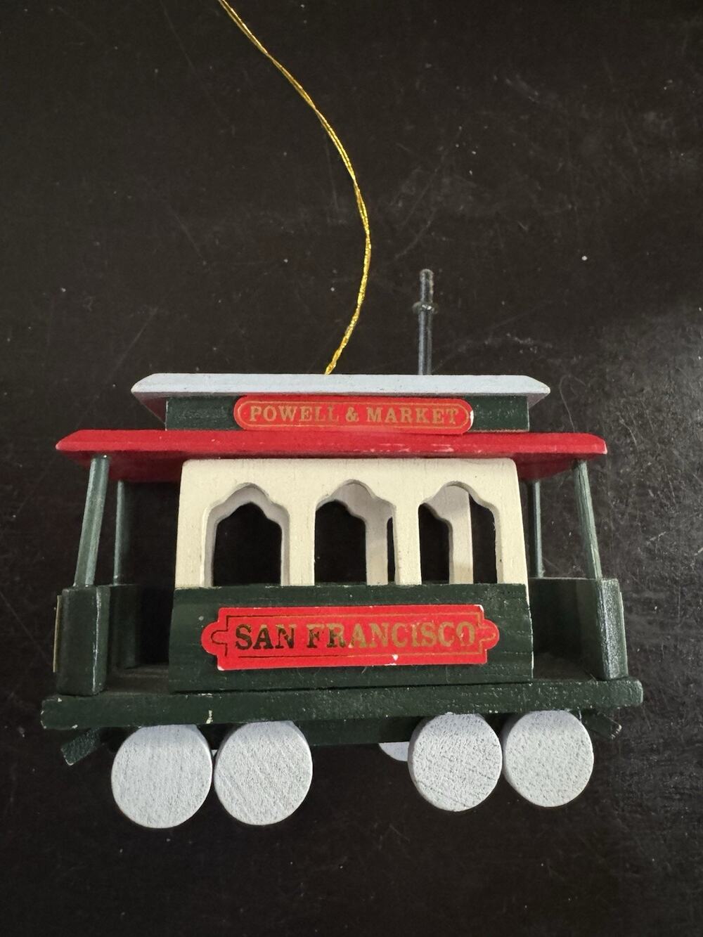 San Francisco Trolley Car Powell & Market Wood Christmas Ornament Holiday #CO